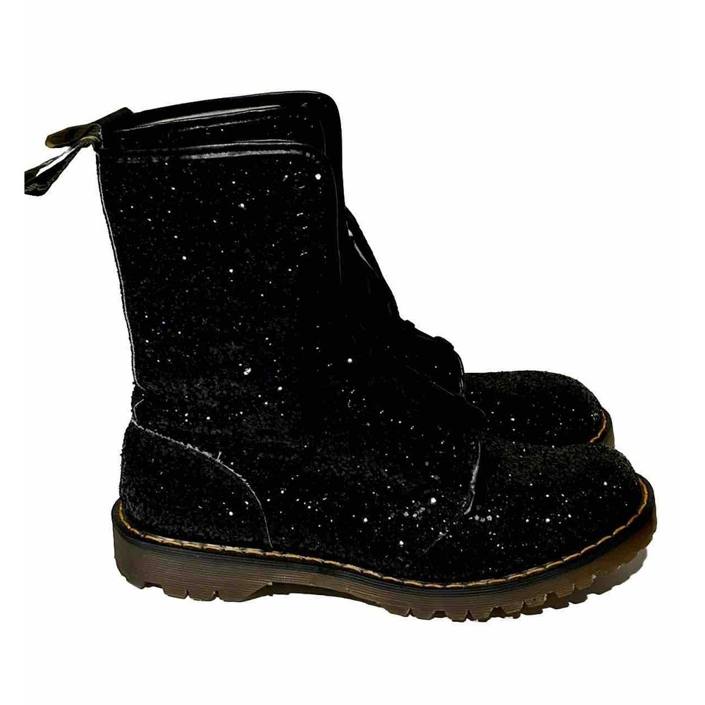 DOC DR. MARTENS Sequin Glitter Black Boots VINTAGE Y2K ENGLAND Made New UK 10